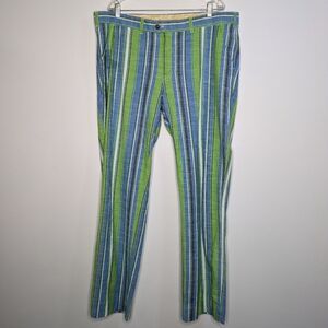 Loudmouth Green Blue Striped Cotton Blend Golf Pant 40x34L